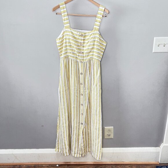 Rachel‎ Zoe Yellow Striped 100% Linen Midi-Dress- Size 4-6 (please read) - Picture 1 of 7